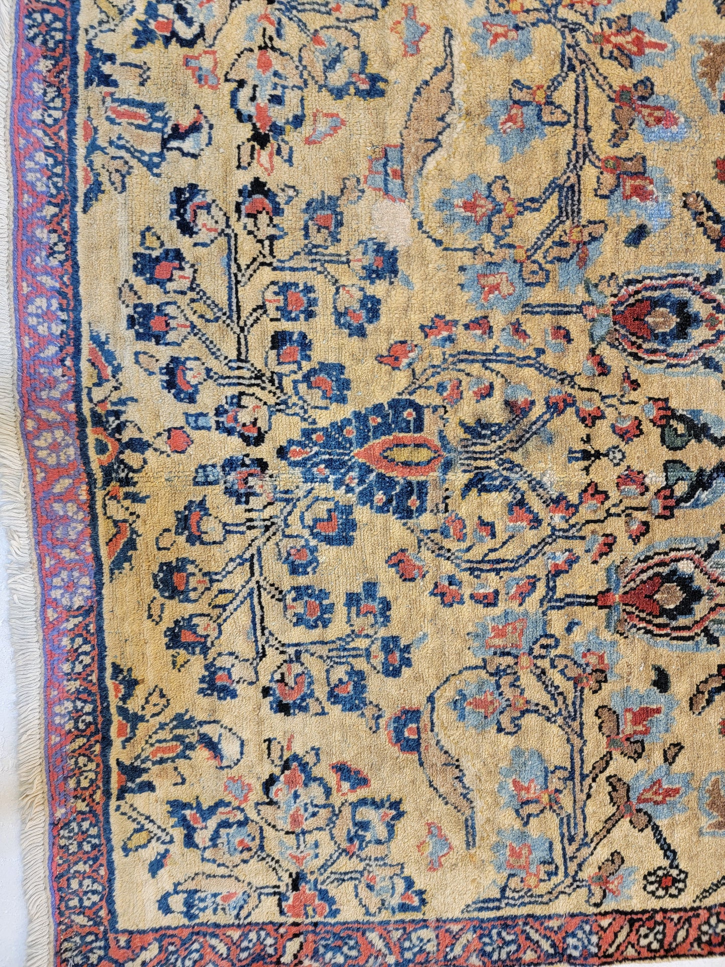 Antique Hand-Knotted Wool Runner Mahal 3'5" x 8'11"
