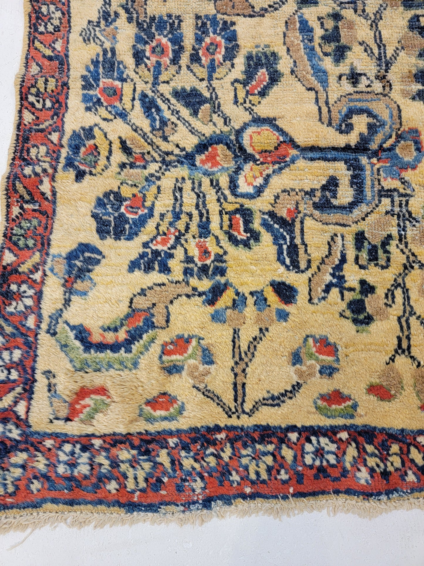 Antique Hand-Knotted Wool Runner Mahal 3'5" x 8'11"