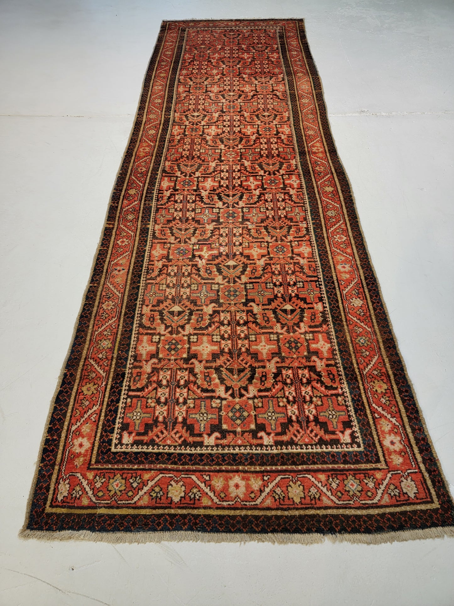 Antique Hand-Knotted Wool Runner Malayer 3'5" x 11'8"