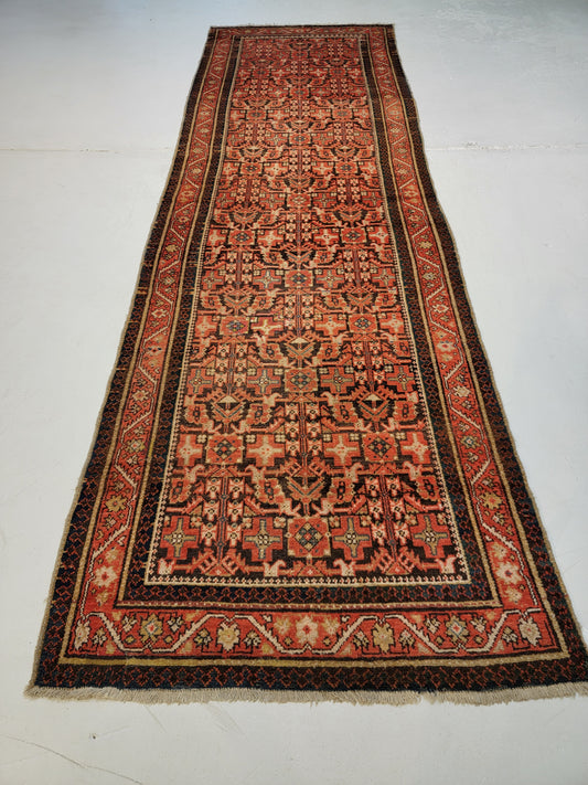 Antique Hand-Knotted Wool Runner Malayer 3'5" x 11'8"
