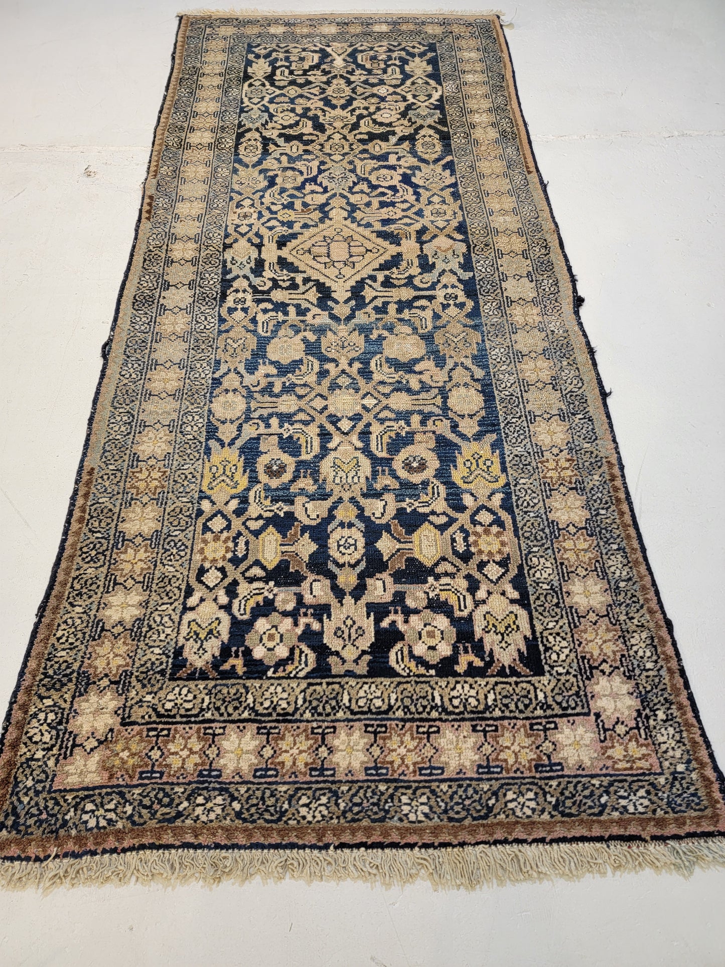 Hand-Knotted Wool Runner Antique Mahal Herati 3'6" x 8'6"