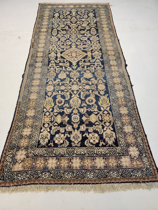 Hand-Knotted Wool Runner Antique Mahal Herati 3'6" x 8'6"