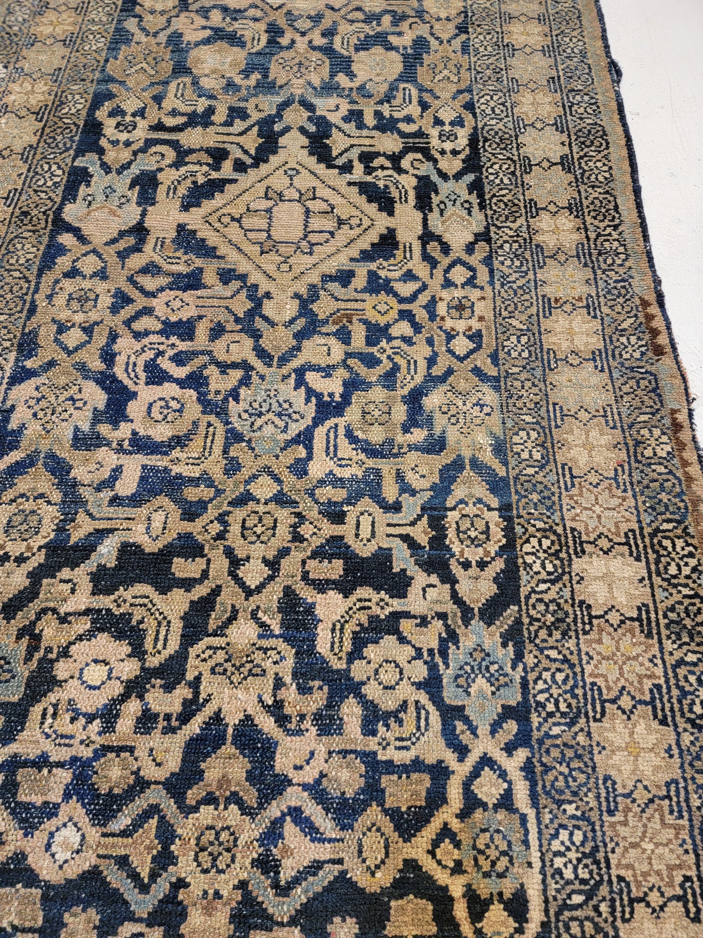 Hand-Knotted Wool Runner Antique Mahal Herati 3'6" x 8'6"