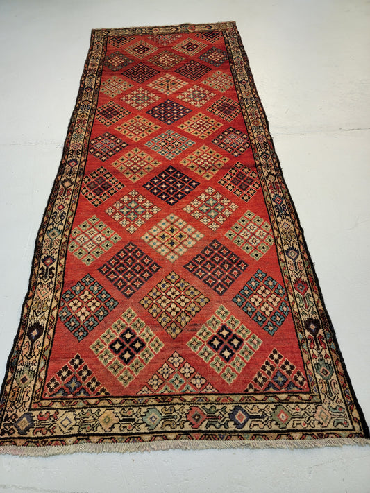 Antique Hand-Knotted Wool Runner Hamedan 3'5" x 9'4"