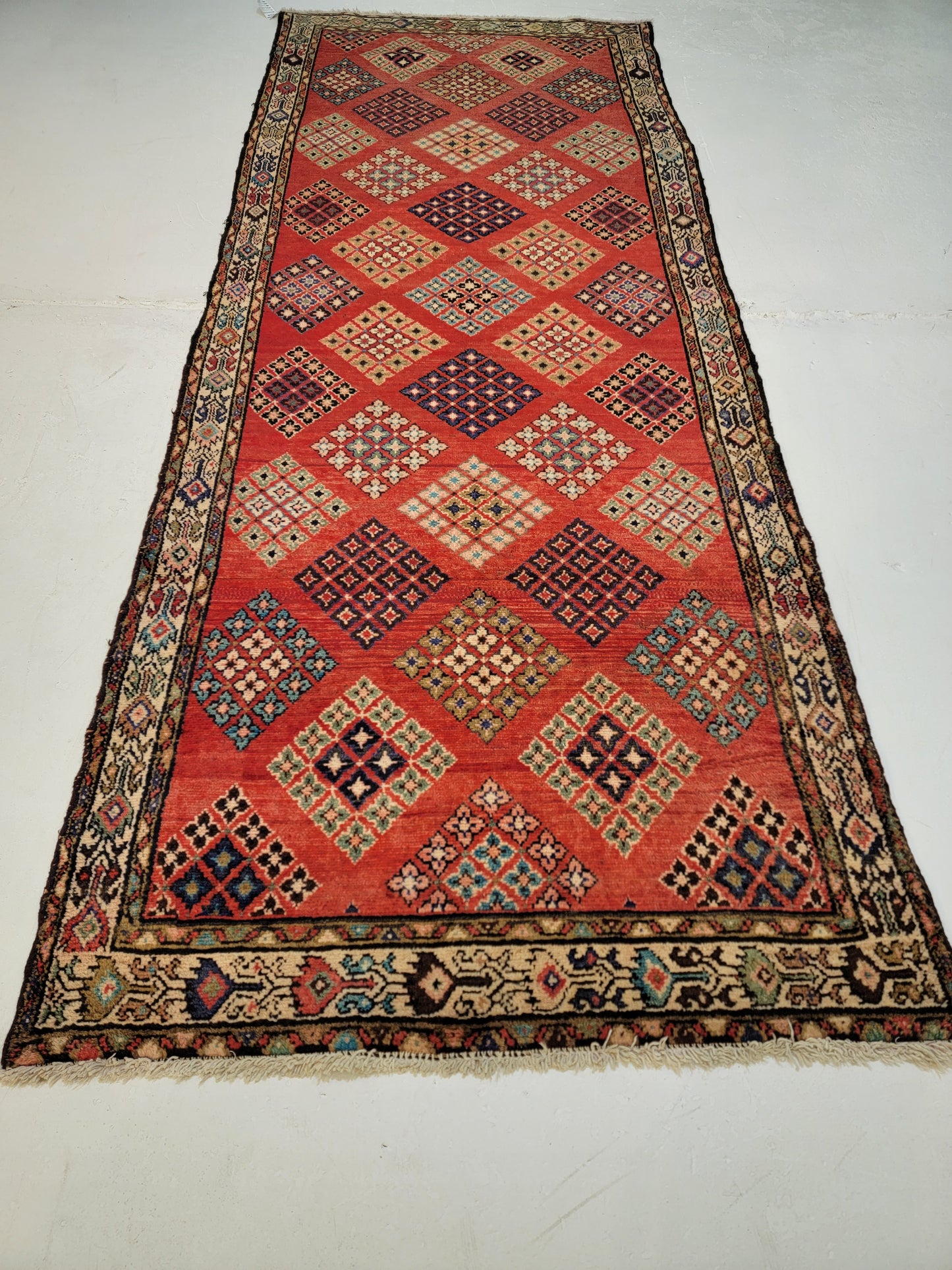 Antique Hand-Knotted Wool Runner Hamedan 3'5" x 9'4"