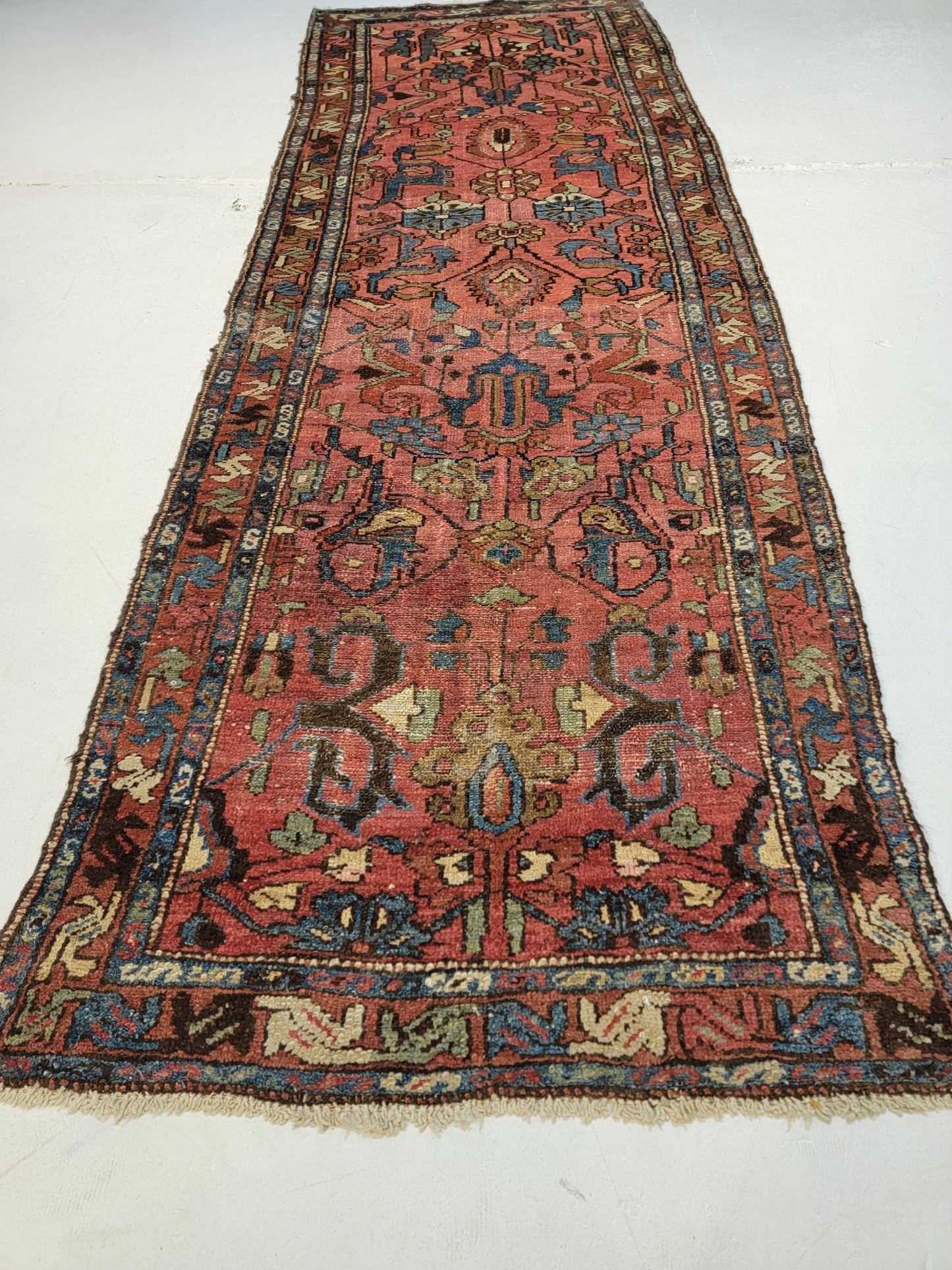 Antique Hand-Knotted Wool Runner Hamedan 3'2" x 9'7"