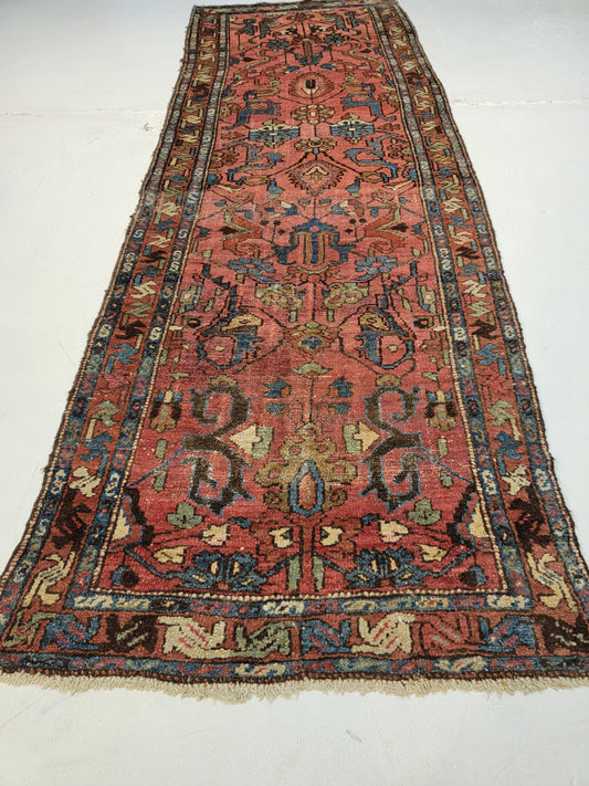 Antique Hand-Knotted Wool Runner Hamedan 3'2" x 9'7"