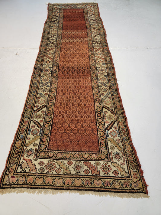 Antique Hand-Knotted Wool Runner Sultanabad Collectible 3' x 10'2"
