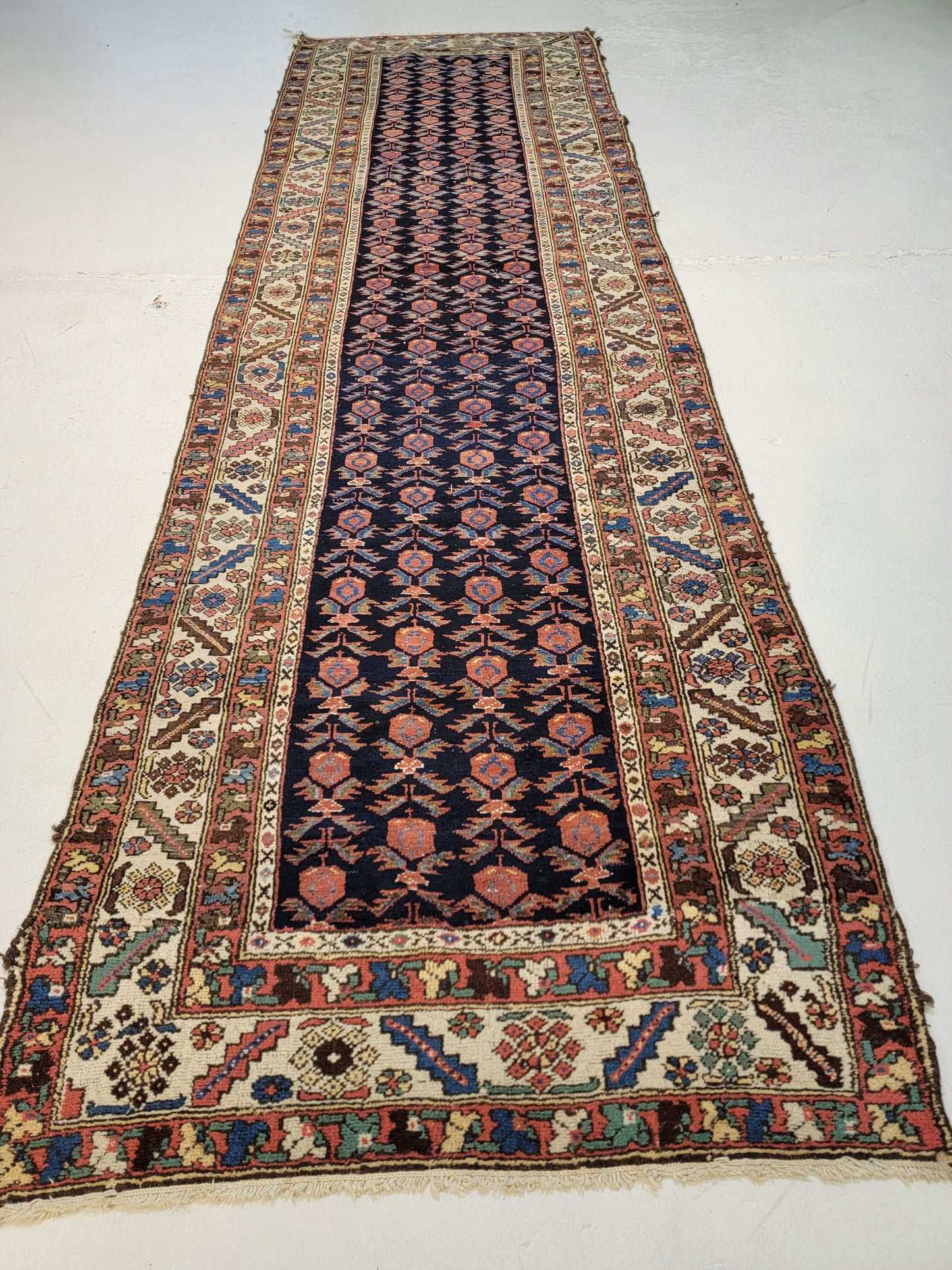 Antique Hand-Knotted Wool Runner Kurdish 3'3" x 11'6"