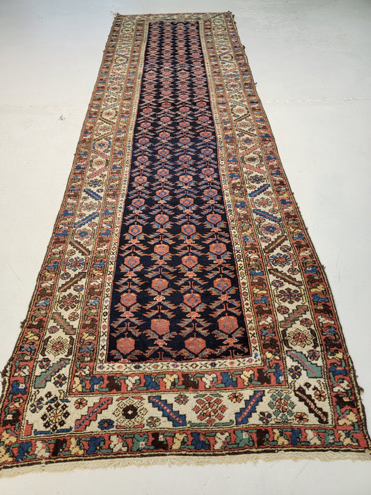 Antique Hand-Knotted Wool Runner Kurdish 3'3" x 11'6"