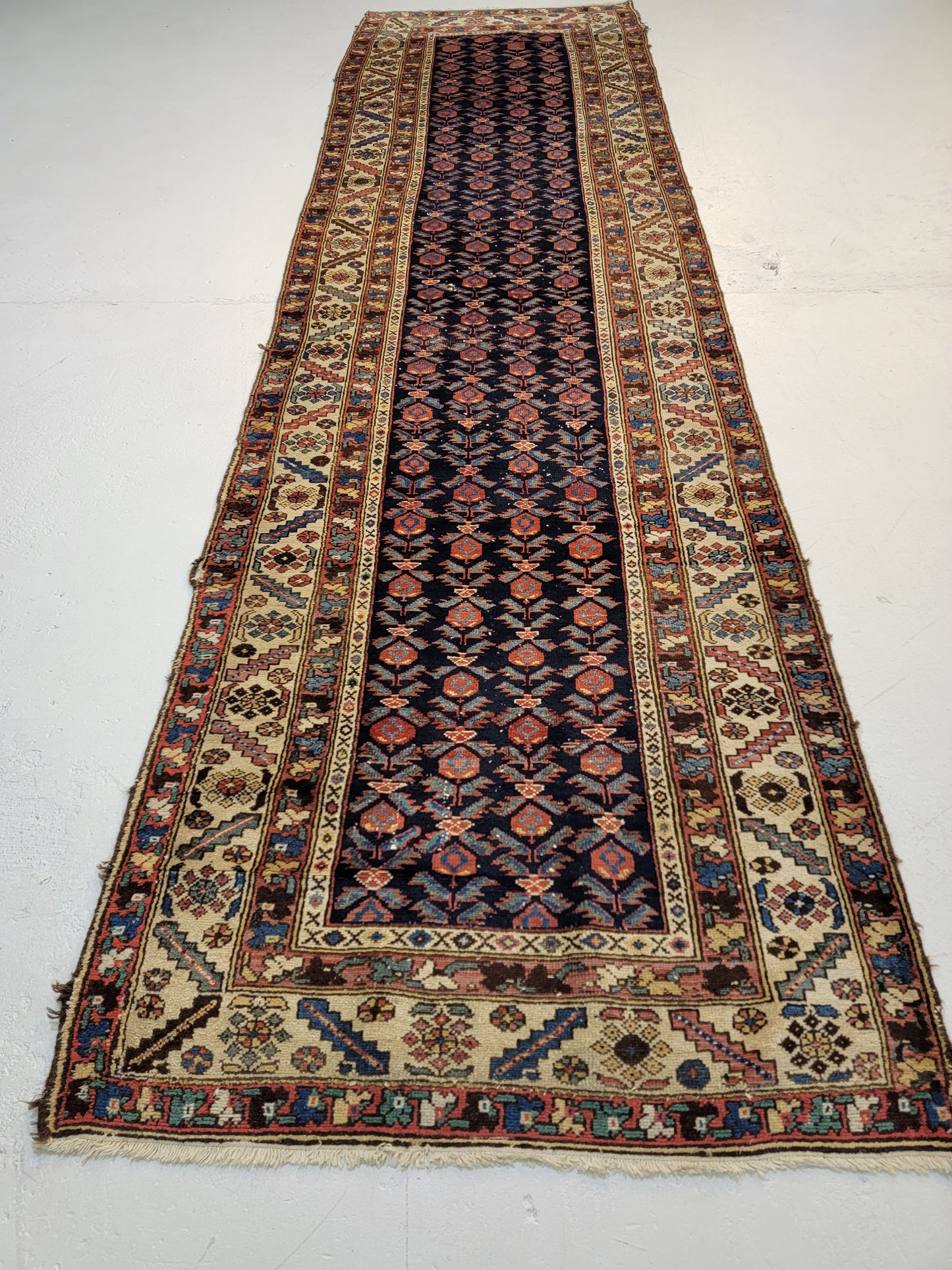 Antique Hand-Knotted Wool Runner Kurdish 3'3" x 11'6"