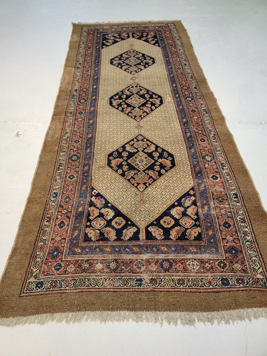 Antique Hand-Knotted Wool Runner Kurdish Sarab 4' x 9'8"