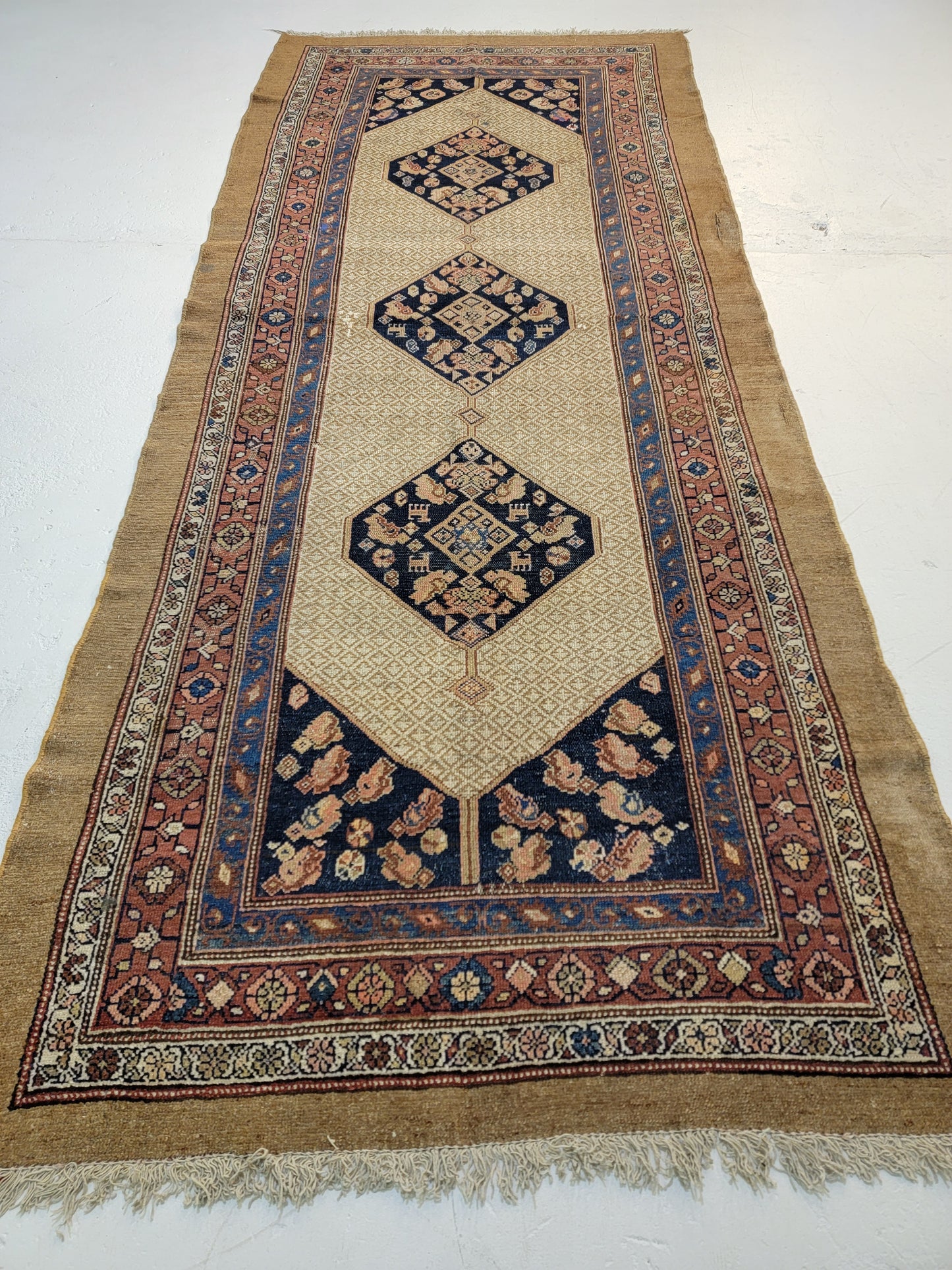 Antique Hand-Knotted Wool Runner Kurdish Sarab 4' x 9'8"