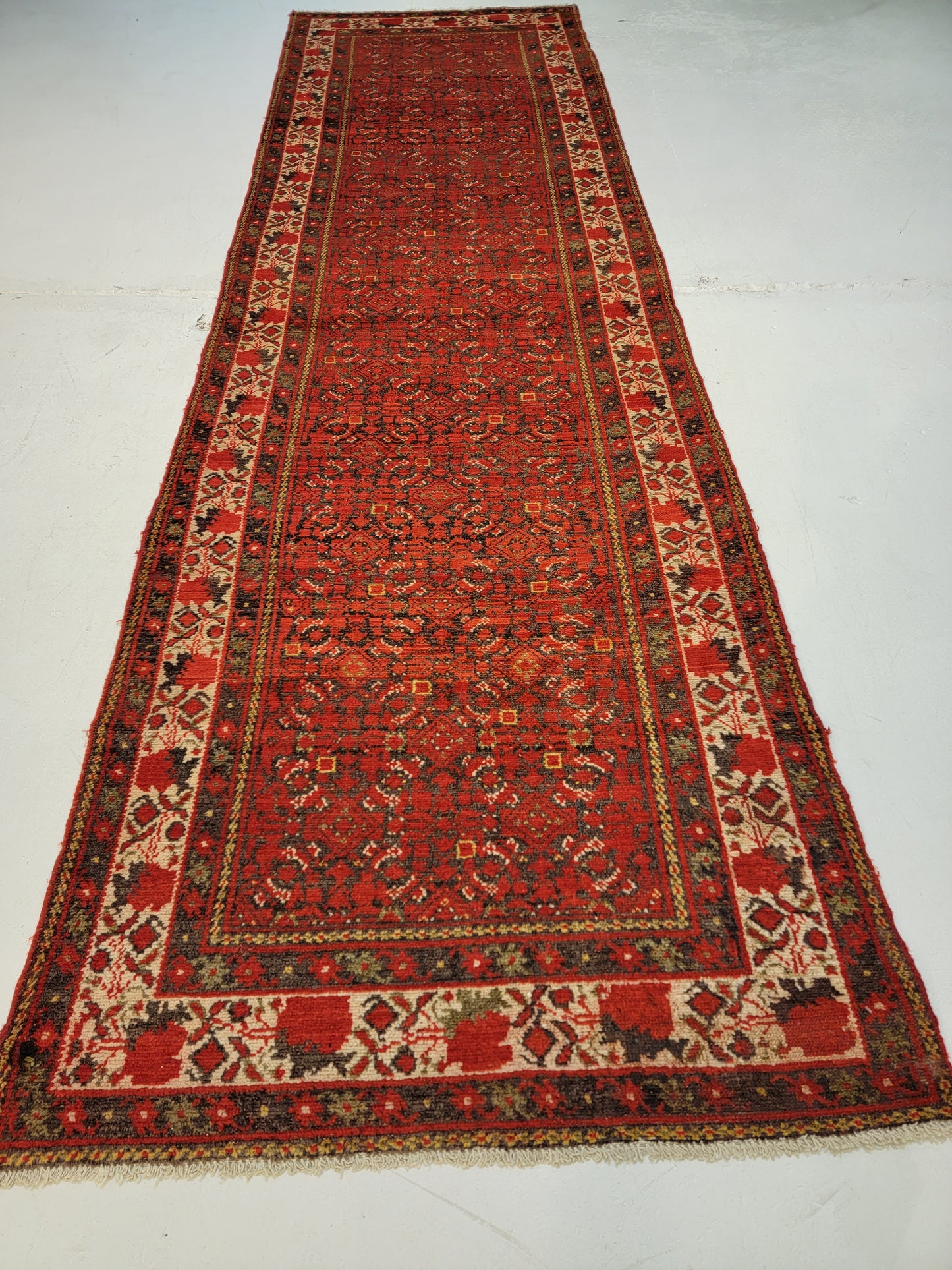 Antique Hand-Knotted Wool Runner Malayer 3'3" x 11'4"