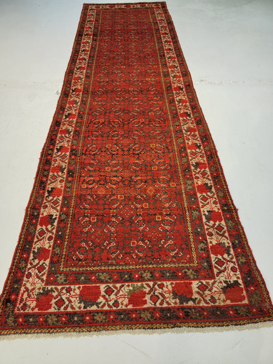 Antique Hand-Knotted Wool Runner Malayer 3'3" x 11'4"