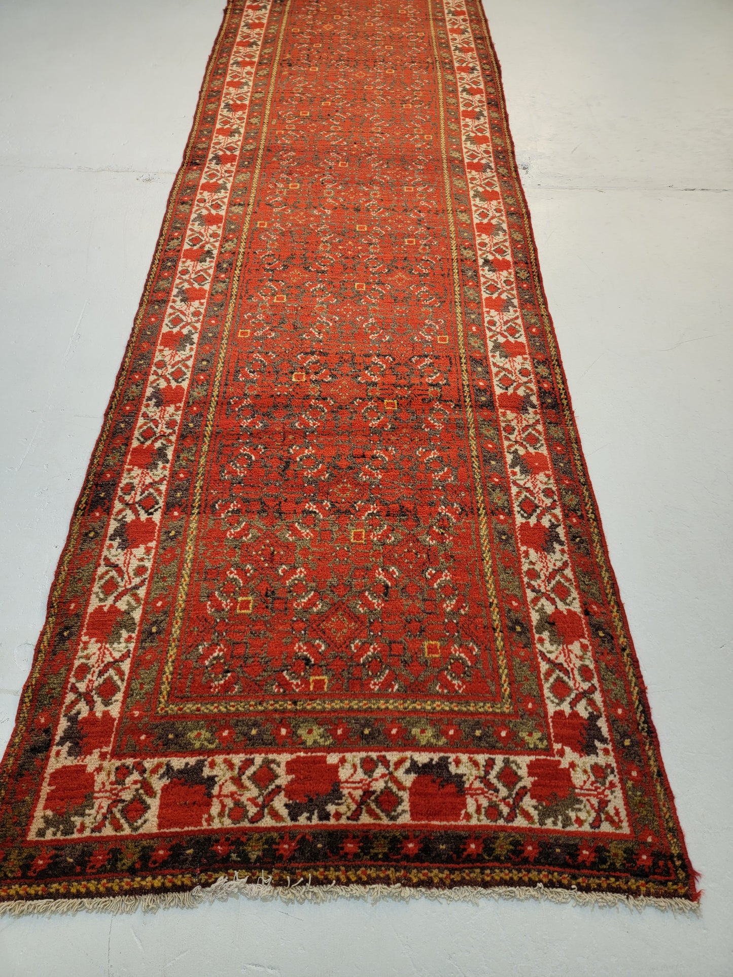 Antique Hand-Knotted Wool Runner Malayer 3'3" x 11'4"