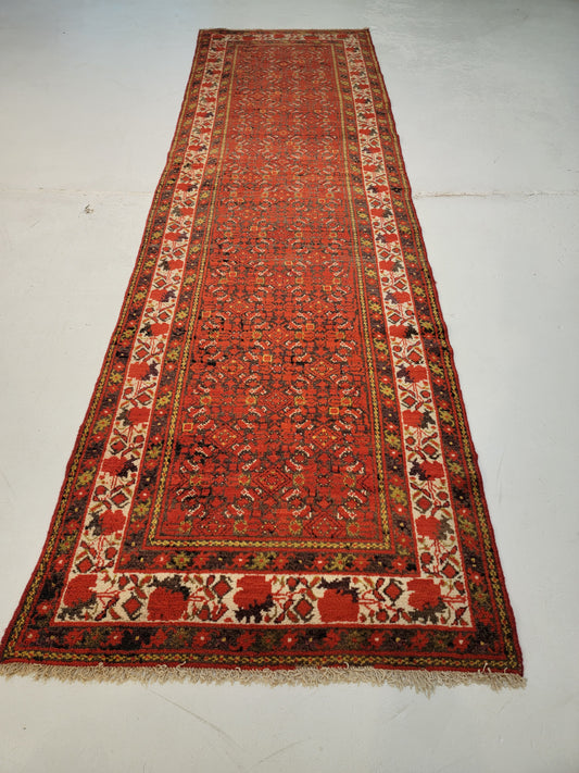 Antique Hand-Knotted Wool Runner Malayer 3' x 11'