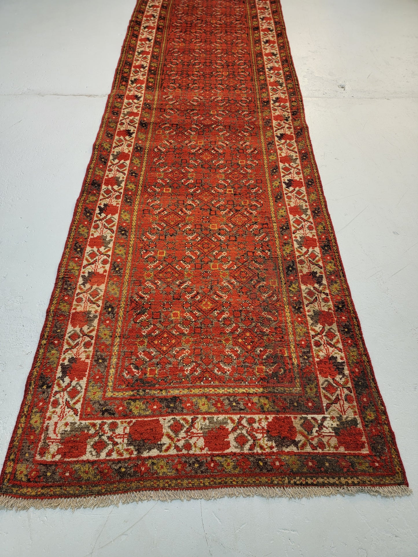 Antique Hand-Knotted Wool Runner Malayer 3' x 11'