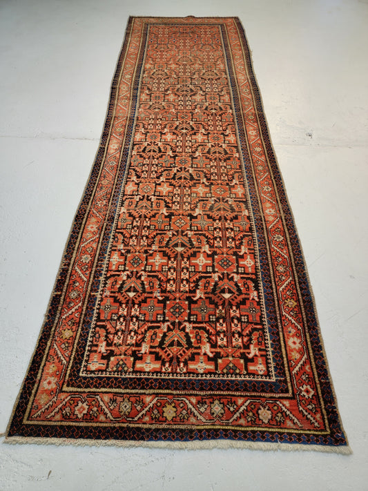 Antique Hand-Knotted Wool Runner Malayer 3'4" x 11'5"