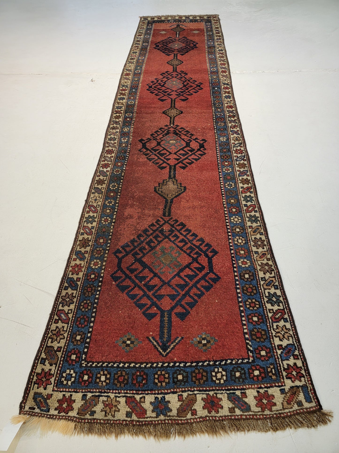 Antique Hand-Knotted Wool Runner Kurdish Serapi 2'10" x 12'10"