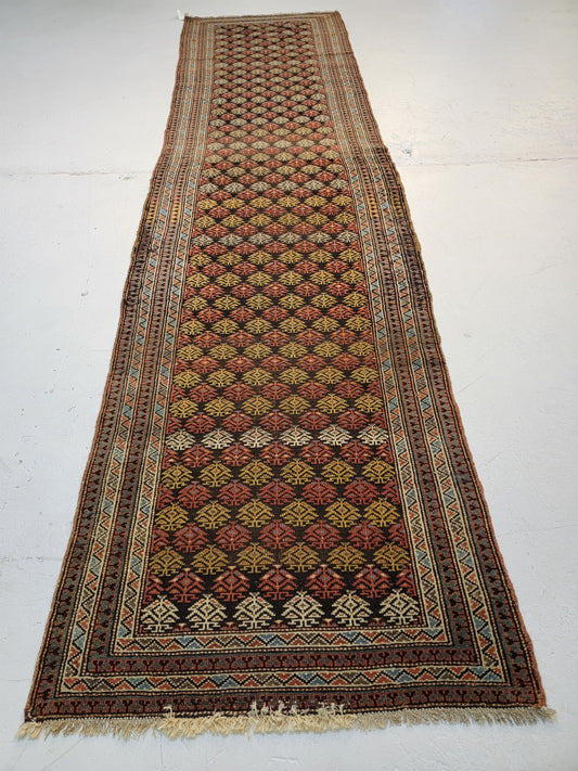 Antique Hand-Knotted Wool Runner Kurdish 2'11" x 11'5"