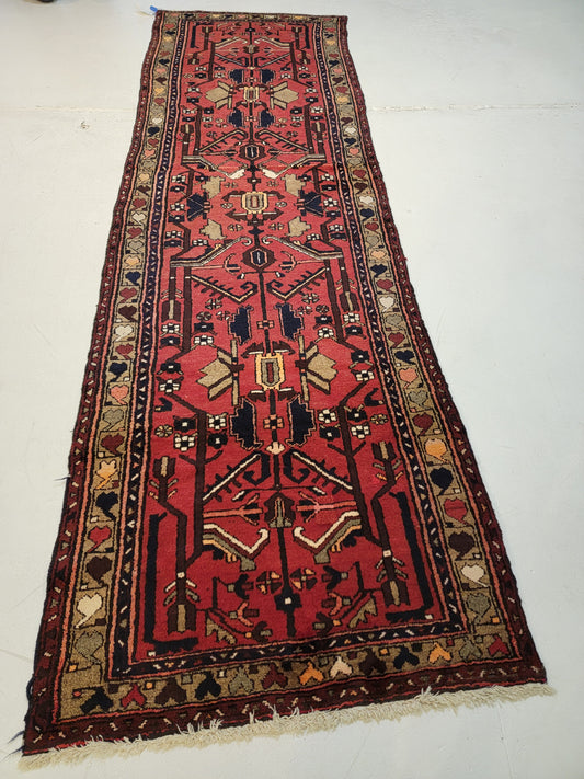 Antique Hand-Knotted Wool Runner Hamedan 3'1" x 10'1"