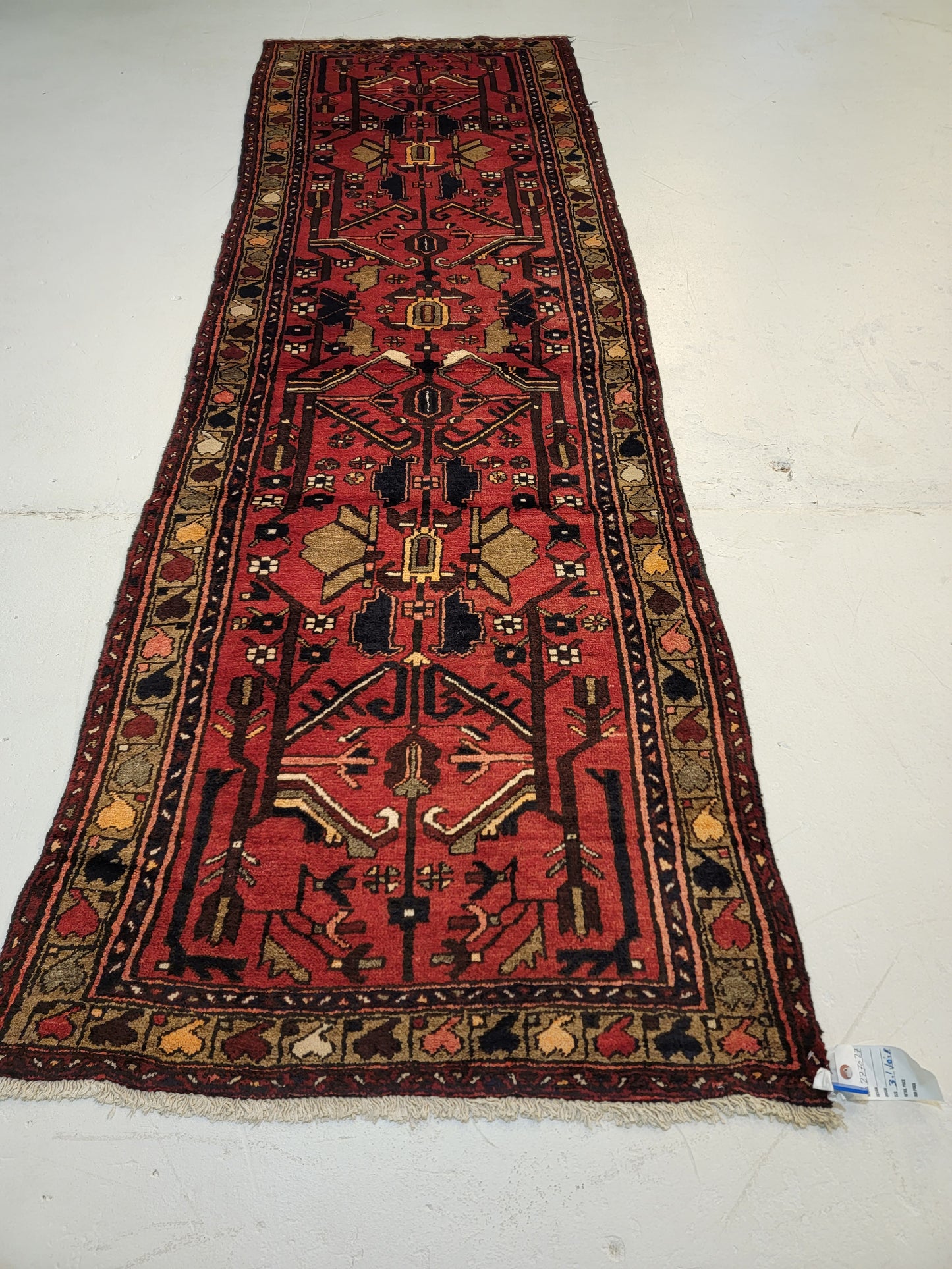Antique Hand-Knotted Wool Runner Hamedan 3'1" x 10'1"