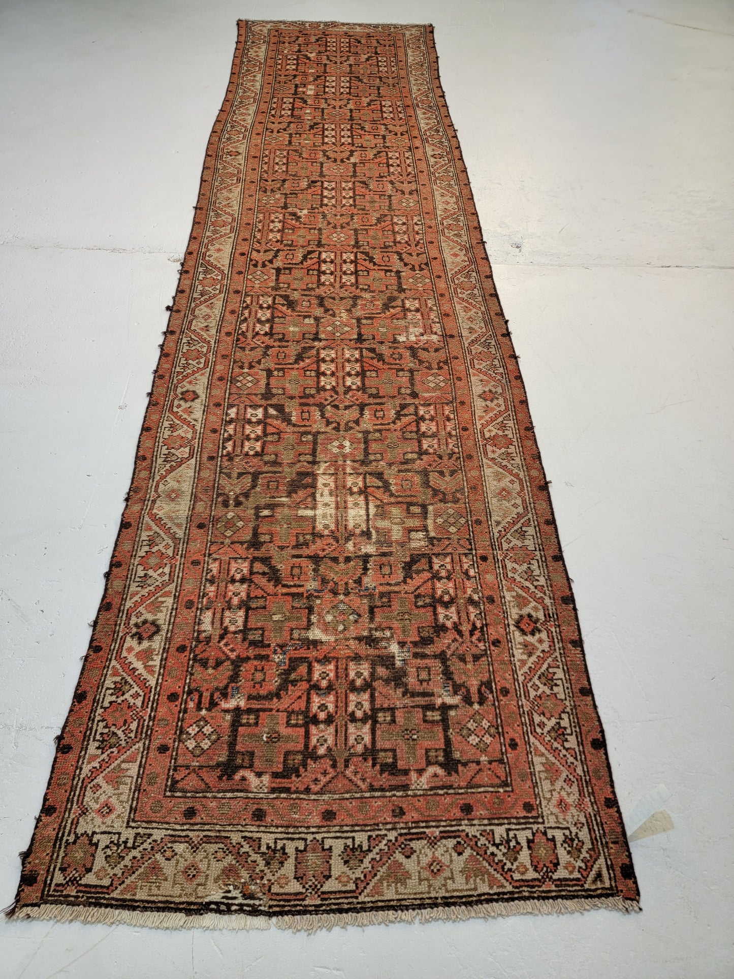 Antique Hand-Knotted Wool Runner Kurdish 3'2" x 12'10"