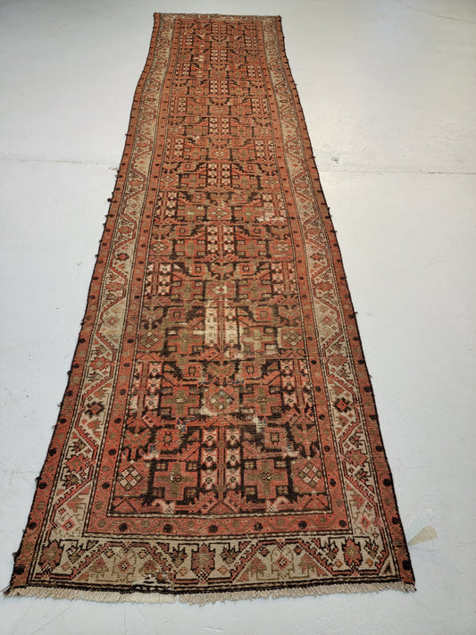 Antique Hand-Knotted Wool Runner Kurdish 3'2" x 12'10"