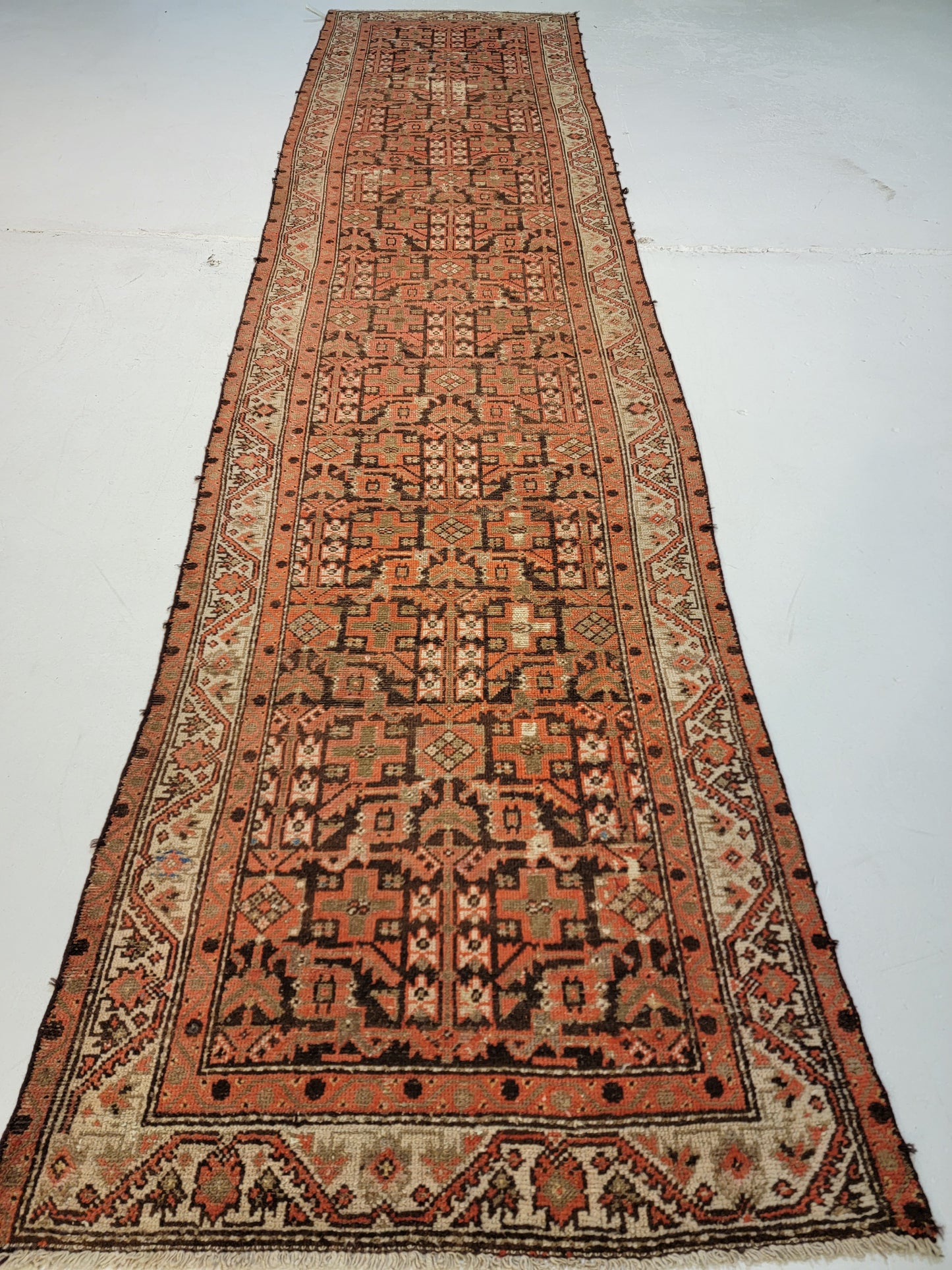 Antique Hand-Knotted Wool Runner Kurdish 3'2" x 12'10"