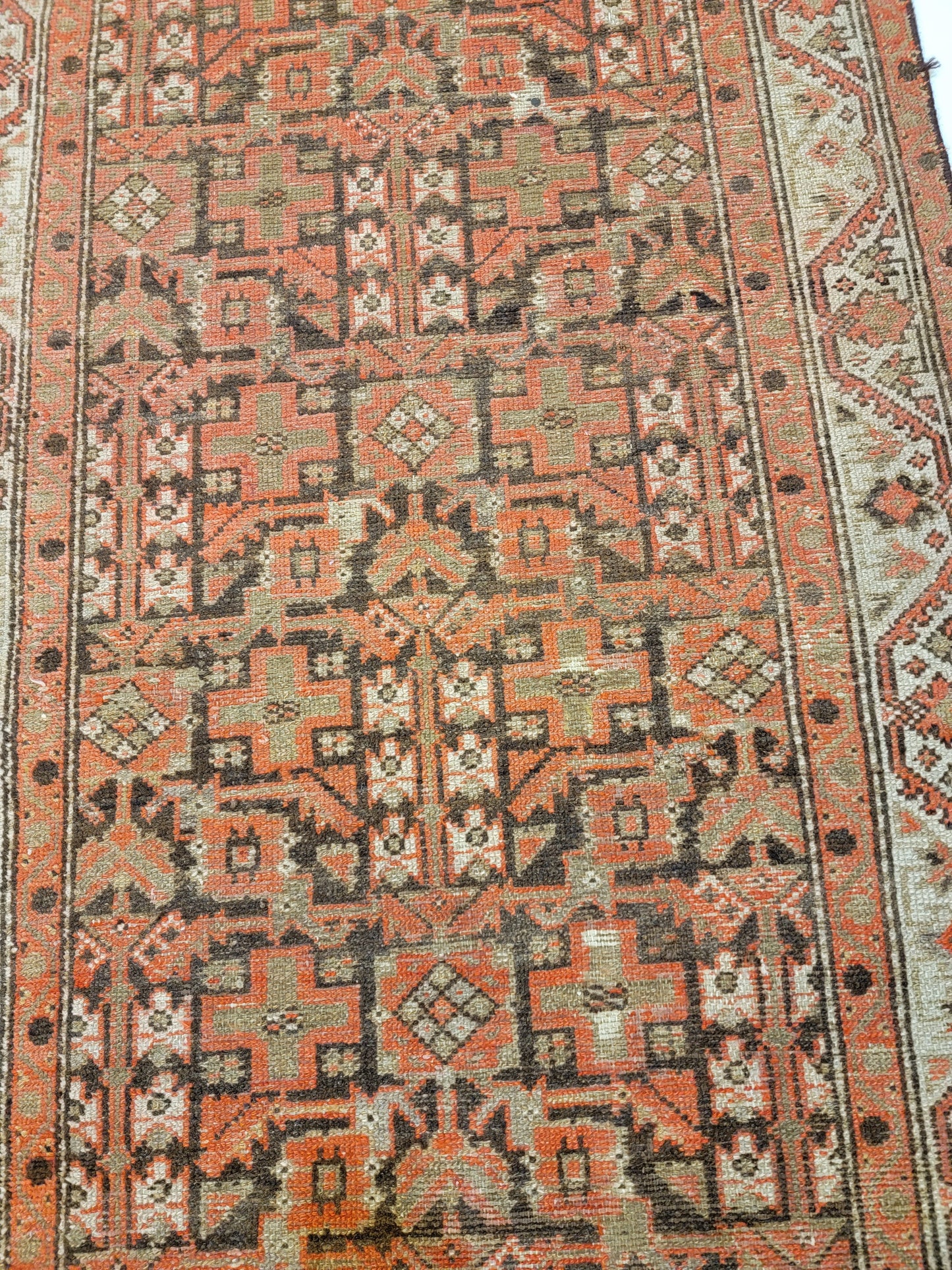 Antique Hand-Knotted Wool Runner Kurdish 3'2" x 12'10"