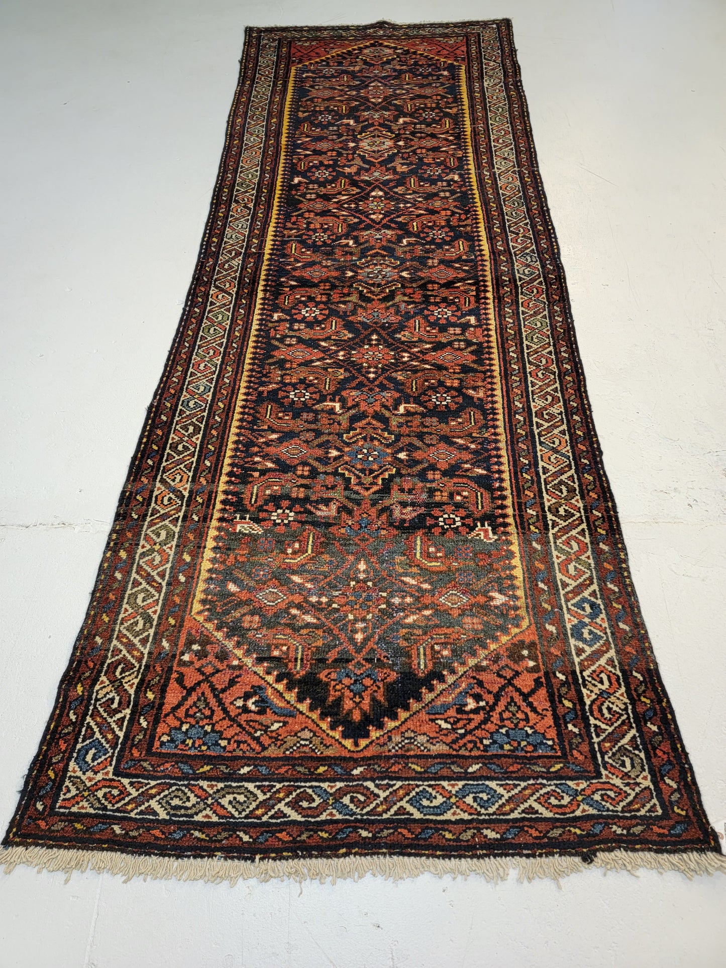 Antique Hand-Knotted Wool Runner Kurdish 3'2" x 9'5"