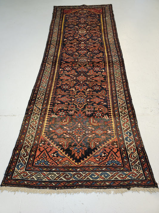 Antique Hand-Knotted Wool Runner Kurdish 3'2" x 9'5"