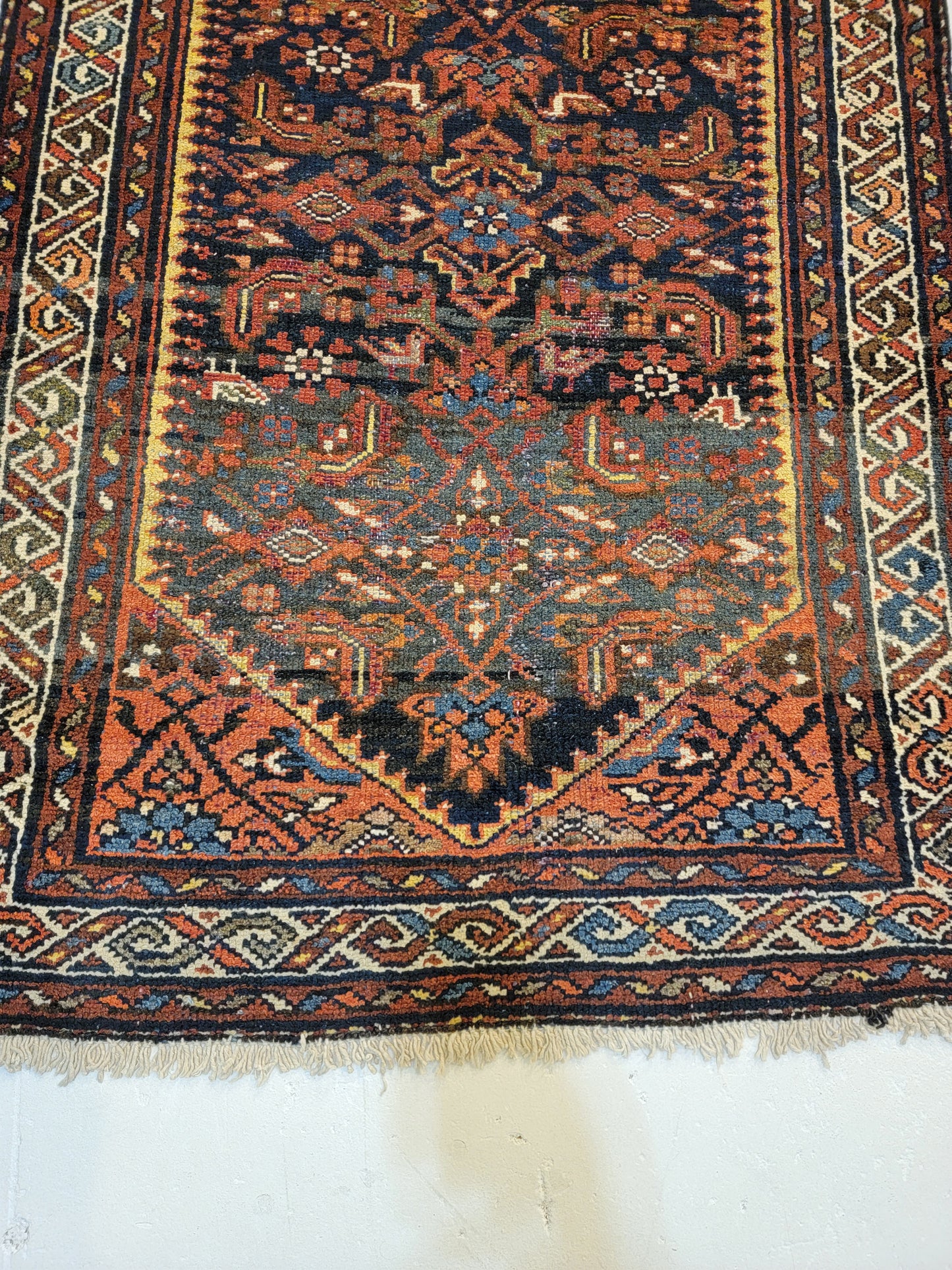 Antique Hand-Knotted Wool Runner Kurdish 3'2" x 9'5"