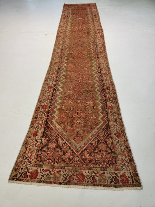 Antique Hand-Knotted Wool Runner Malayer 3' x 16'