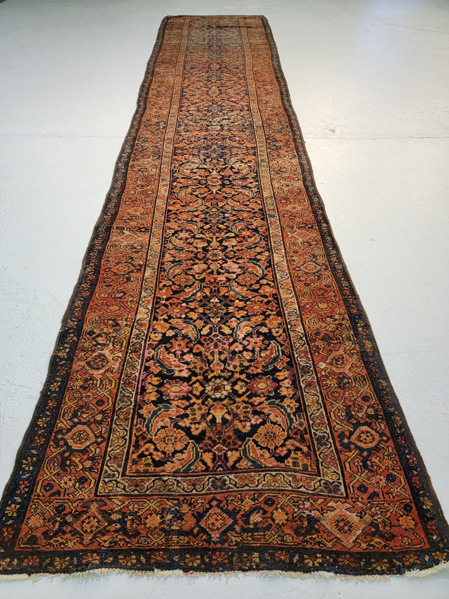 Antique Hand-Knotted Wool Runner Malayer 3'2" x 15'