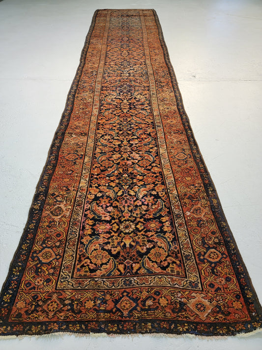 Antique Hand-Knotted Wool Runner Malayer 3'2" x 15'