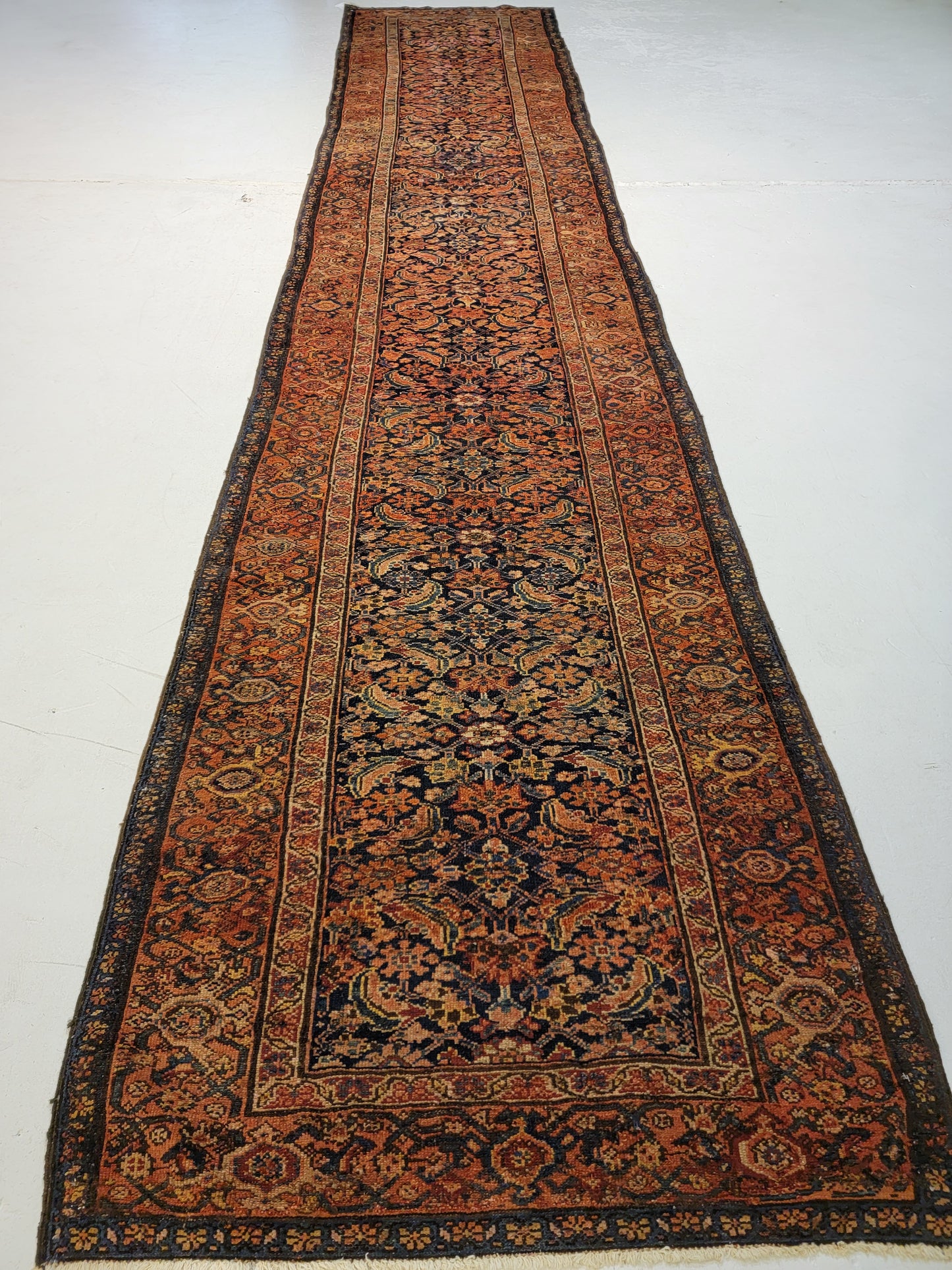 Antique Hand-Knotted Wool Runner Malayer 3'2" x 15'