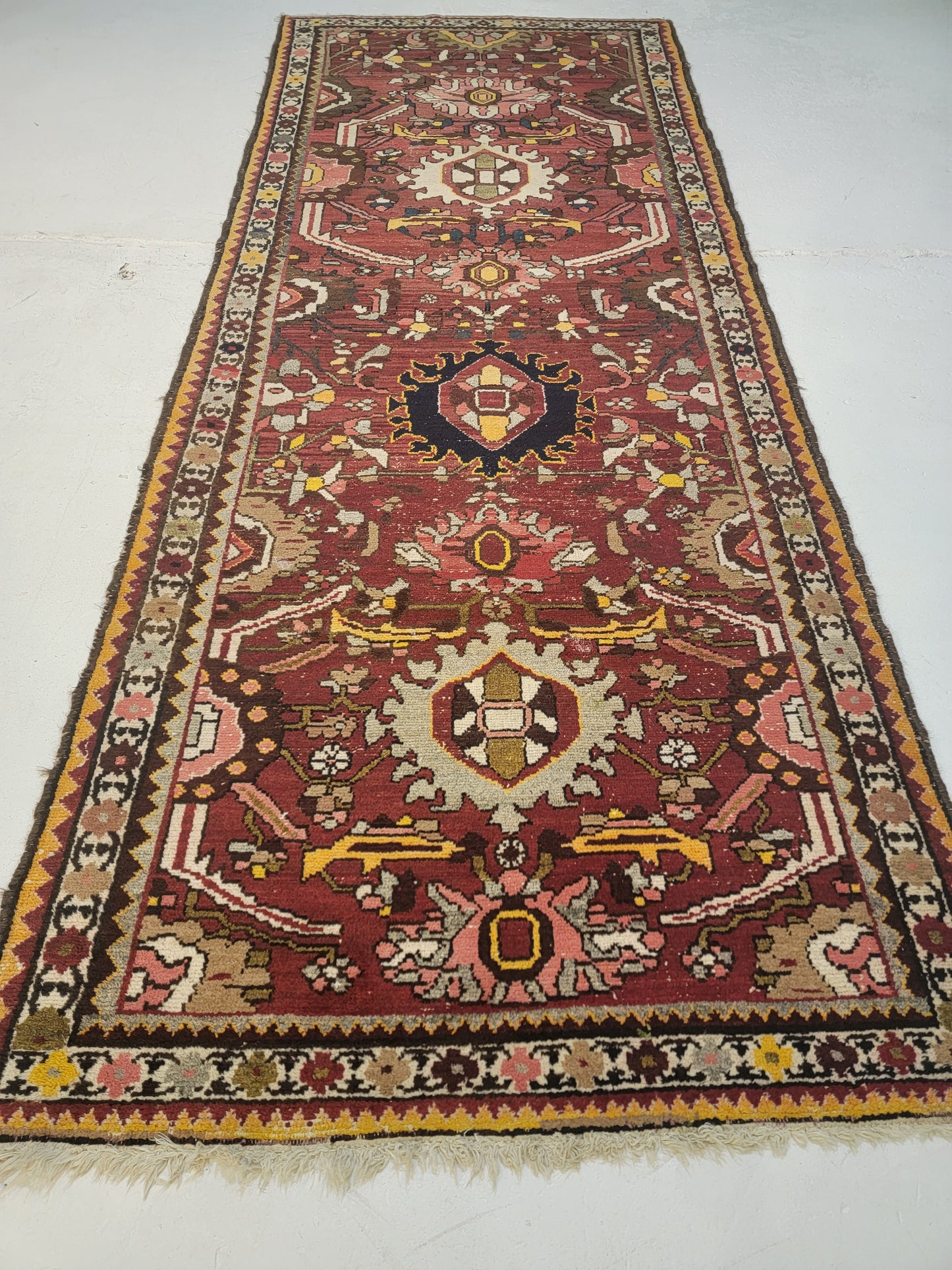 Antique Hand-Knotted Wool Runner North West 3'8" x 9'7"