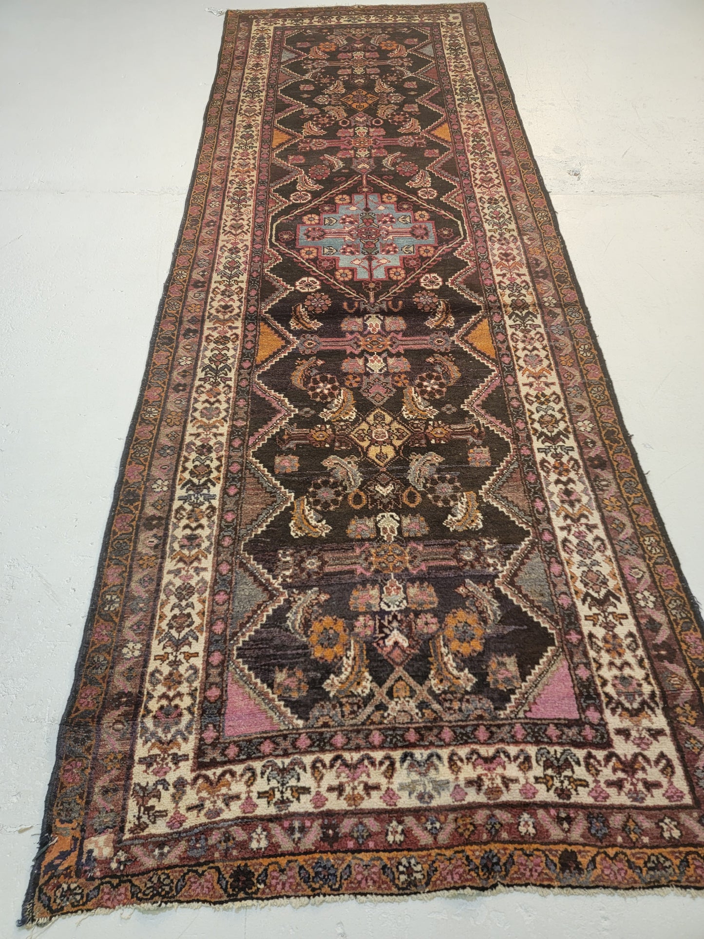 Antique Hand-Knotted Wool Runner Kurdish 3'6" x 9'11"