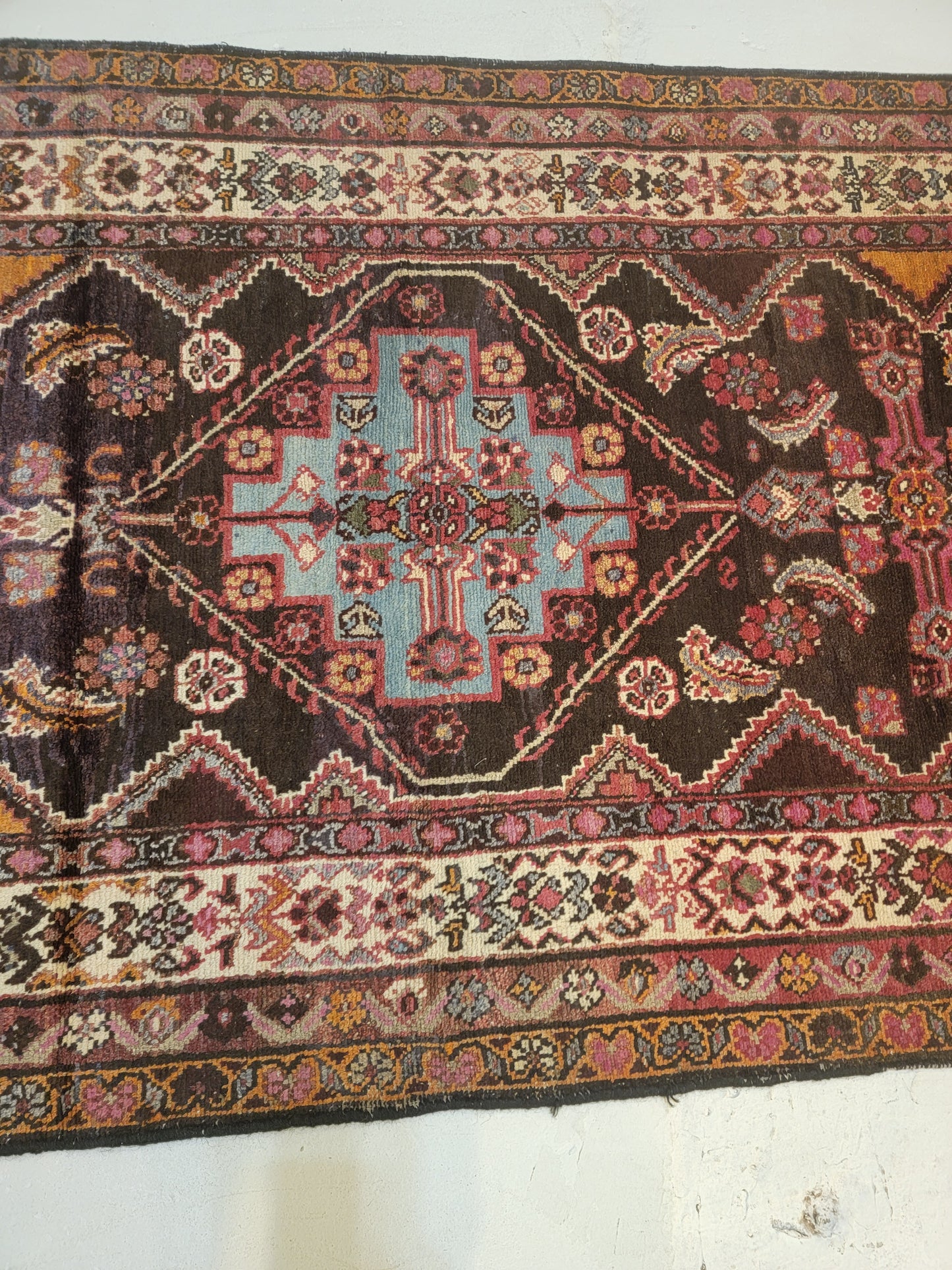 Antique Hand-Knotted Wool Runner Kurdish 3'6" x 9'11"