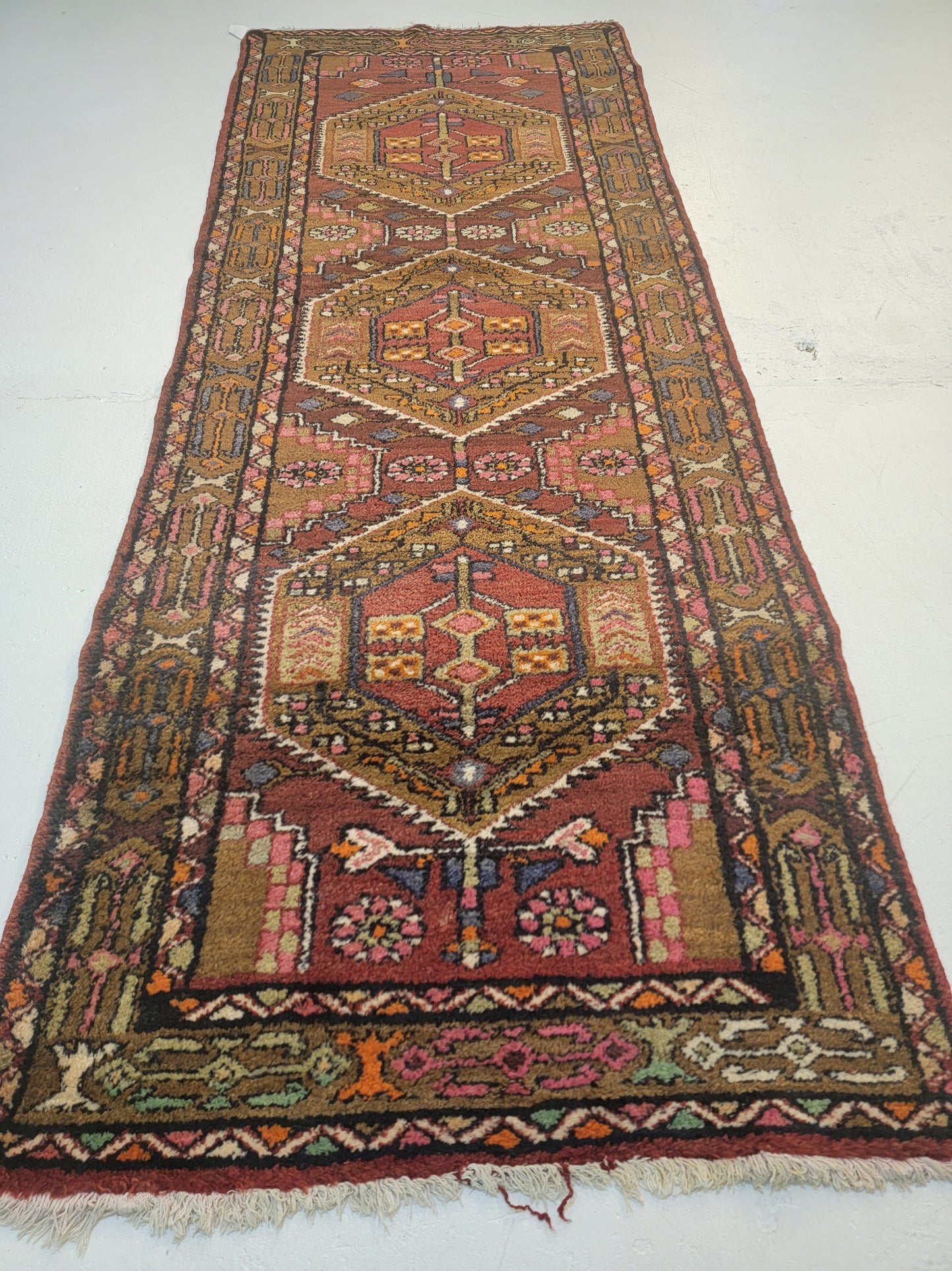 Antique Hand-Knotted Wool Runner Meshkin 3'5" x 9'1"