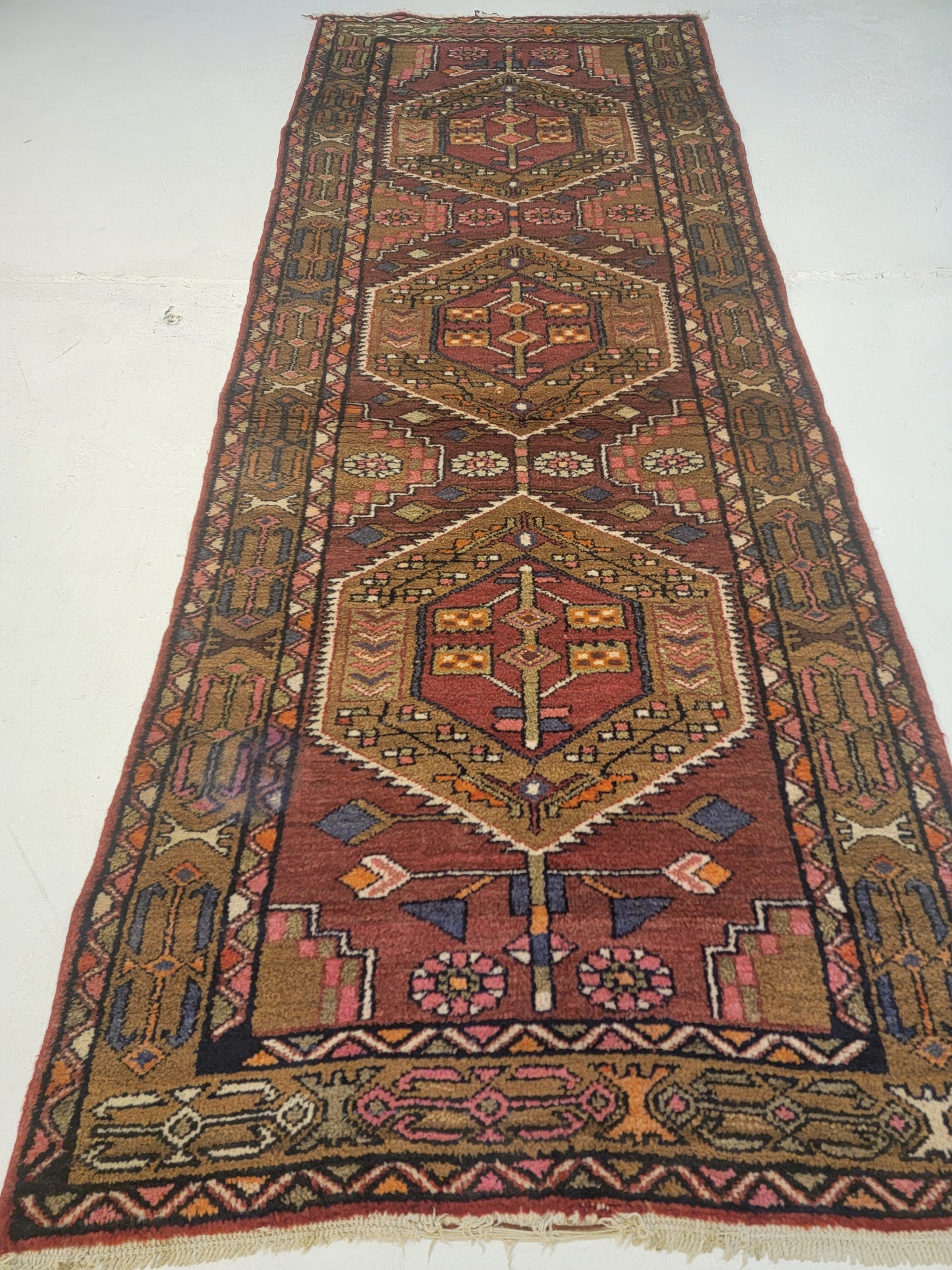 Antique Hand-Knotted Wool Runner Meshkin 3'5" x 9'1"