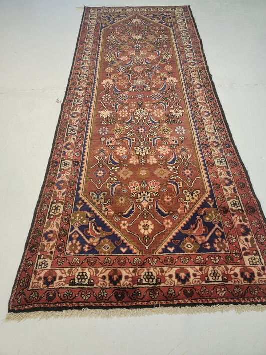 Antique Hand-Knotted Wool Runner Kurdish 3'5" x 9'