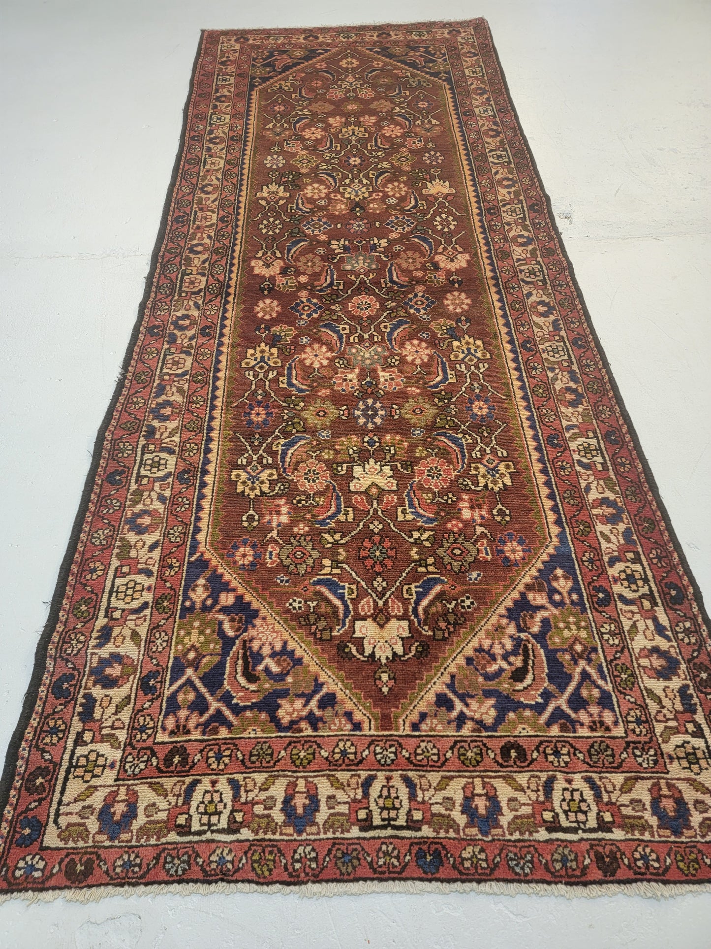Antique Hand-Knotted Wool Runner Kurdish 3'5" x 9'