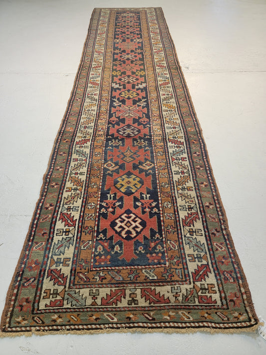 Antique Hand-Knotted Wool Runner Malayer Collectible 3' x 13'