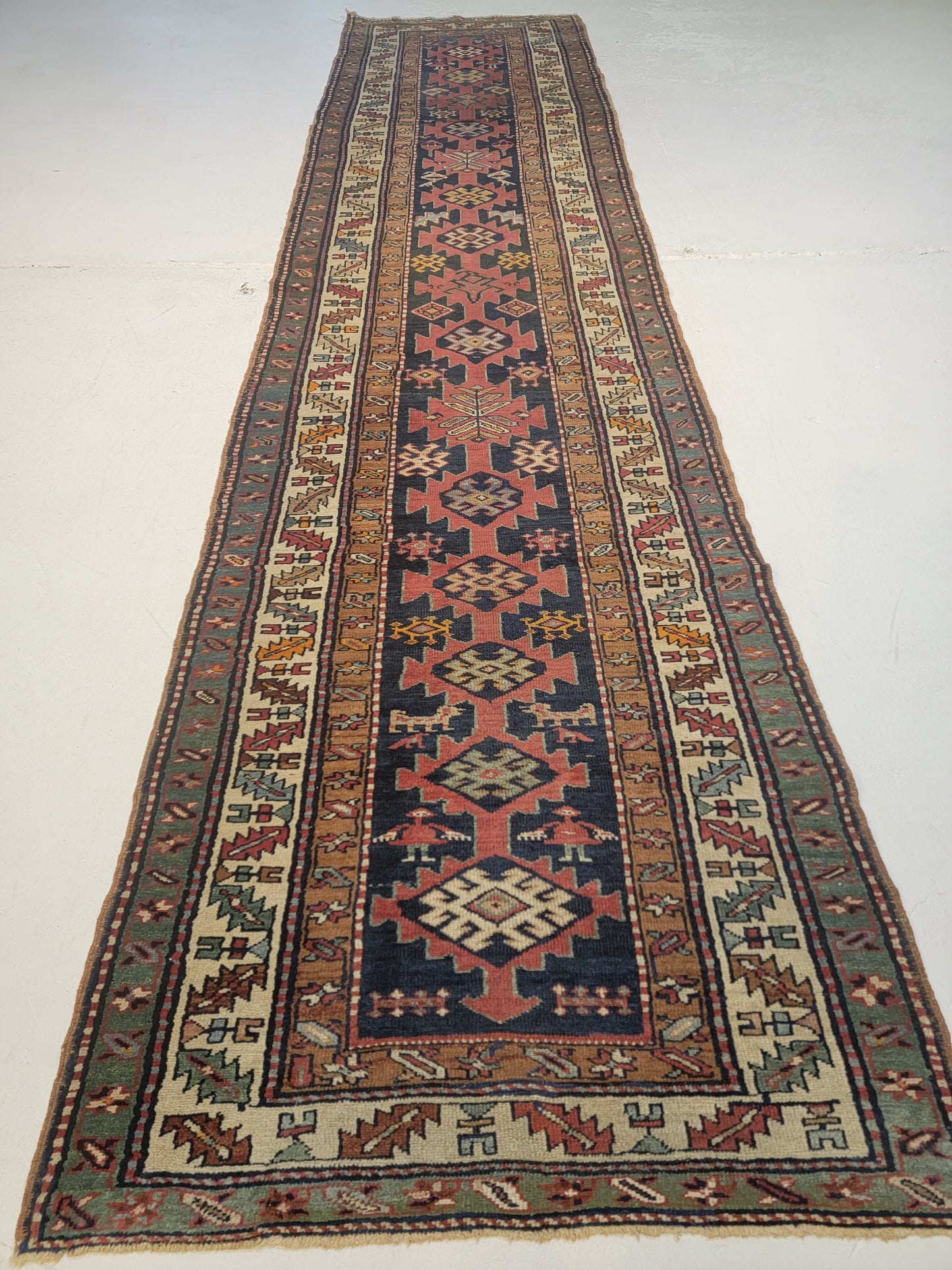 Antique Hand-Knotted Wool Runner Malayer Collectible 3' x 13'