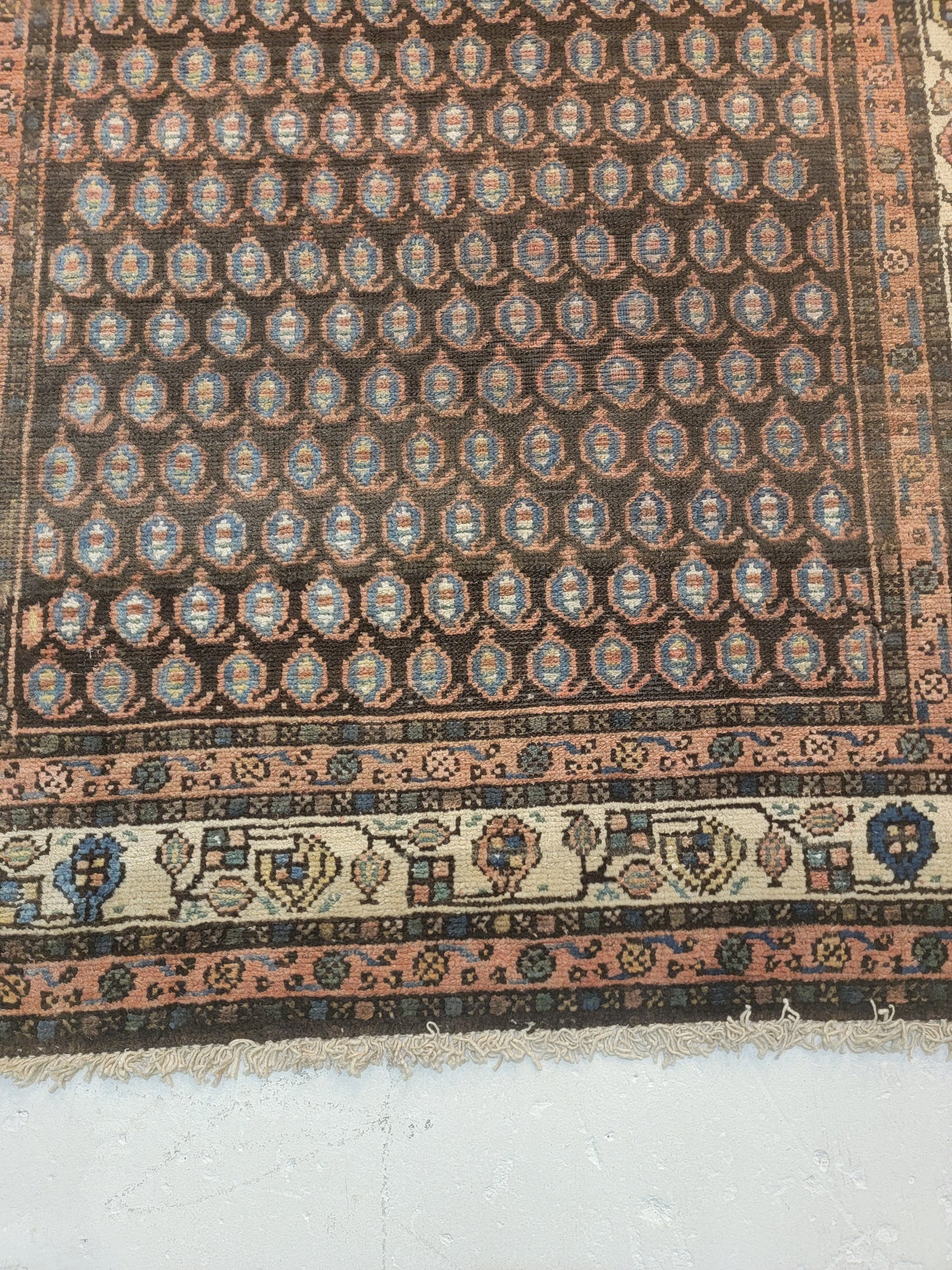 Antique Hand-Knotted Wool Runner Kurdish Mir/Saraband 3'5" x 12'6"