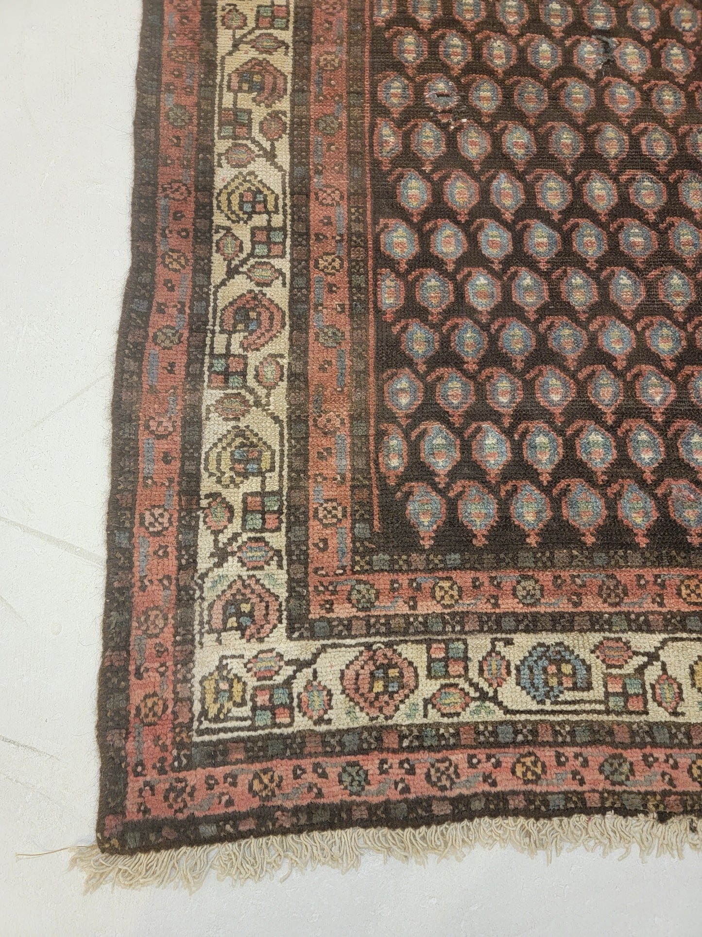 Antique Hand-Knotted Wool Runner Kurdish Mir/Saraband 3'5" x 12'6"