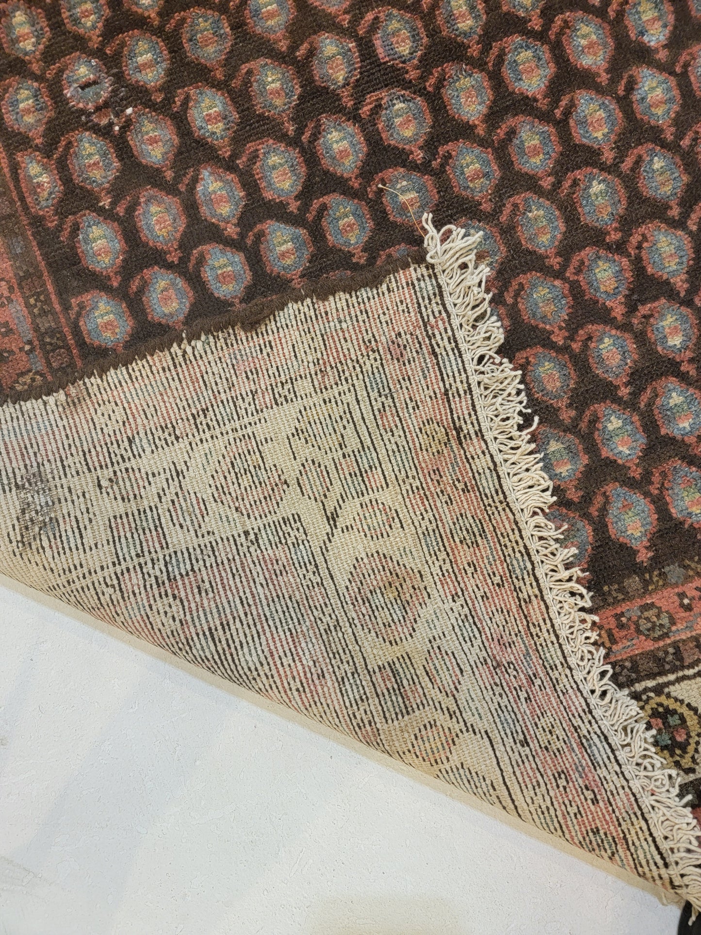 Antique Hand-Knotted Wool Runner Kurdish Mir/Saraband 3'5" x 12'6"